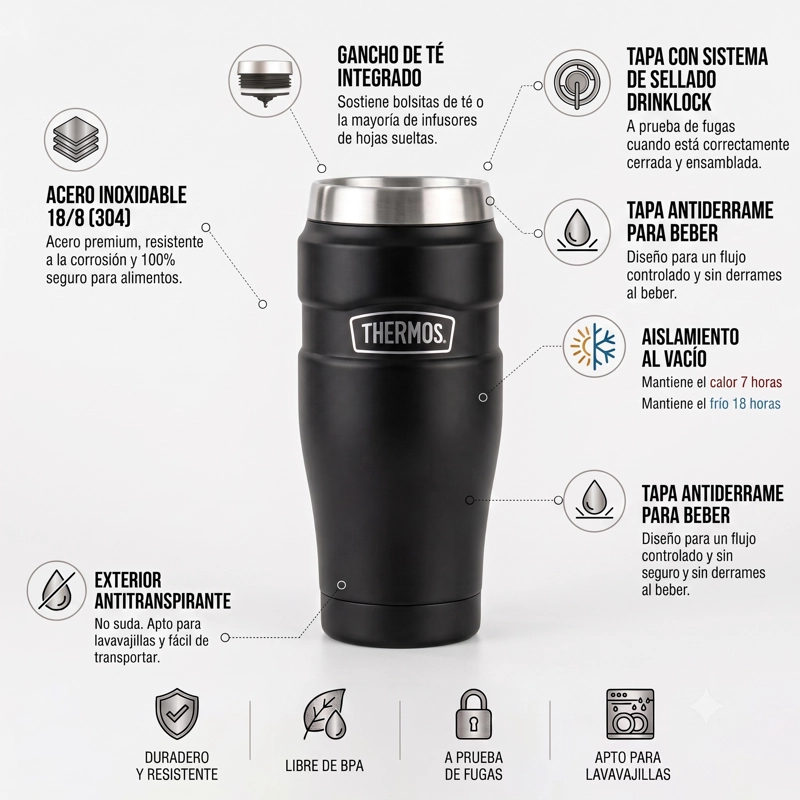 TERMO MUG ACERO INOXIDABLE 470ML KING NEGRO - 2