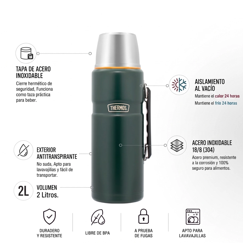 TERMO LIQUIDO ACERO INOX KING 2L MATT GREEN - 2