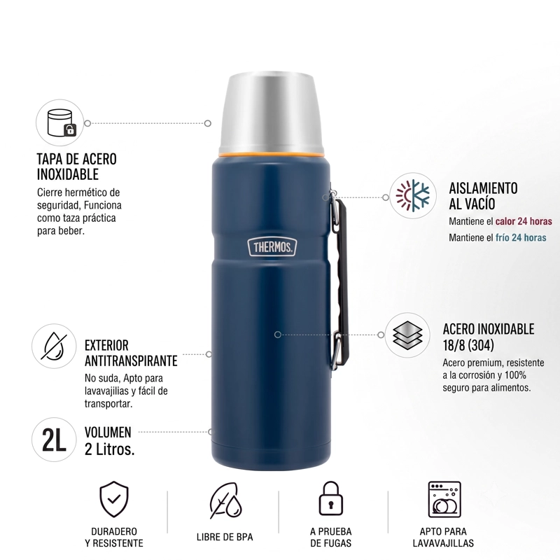 TERMO LIQUIDO ACERO INOX KING 2L MATT NAVY - 2