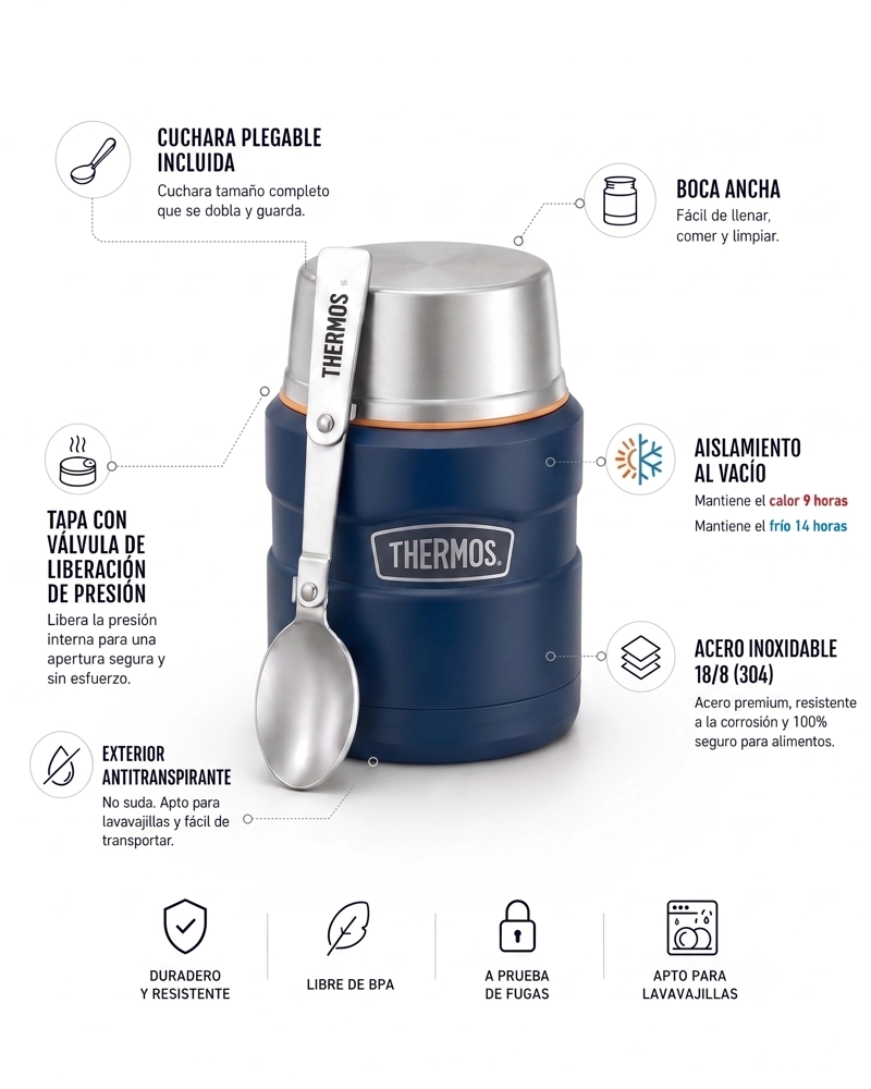 TERMO COMIDA ACERO INOX KING 470ML MATT NAVY - 2