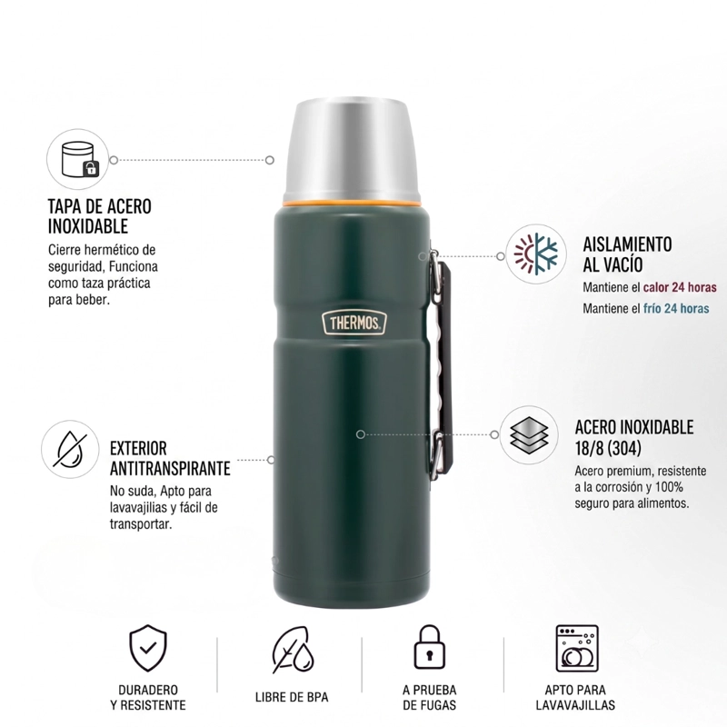 TERMO LIQUIDO ACERO INOX KING 1,2L MATT GREEN - 5