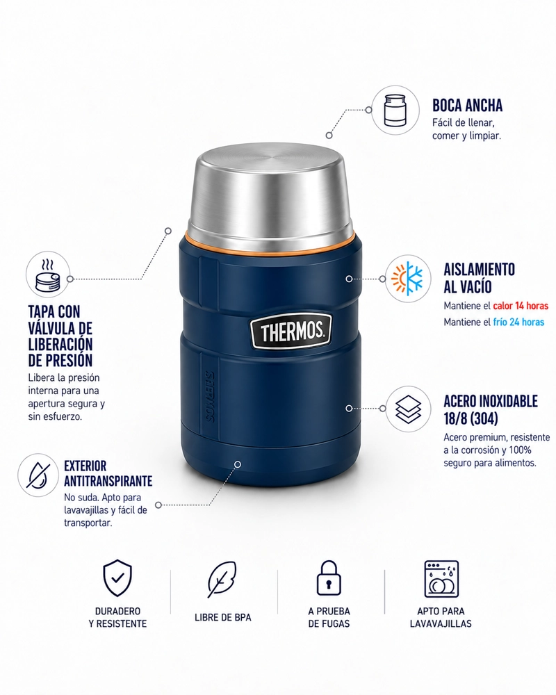 TERMO COMIDA ACERO INOX KING 710ML MATT NAVY - 2