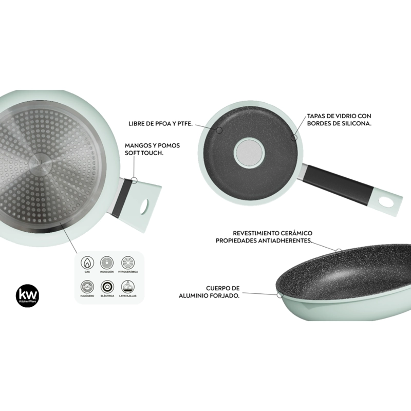 BATERIA DE COCINA 7 PIEZAS SOHO MINT ALUMINIO FORJADO - 4