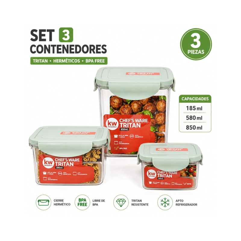 SET 3 CONTENEDORES HERME TICOS TRITAN BPA FREE - 2