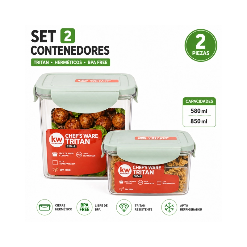 SET 2 CONTENEDORES HERME TICOS TRITAN BPA FREE - 2