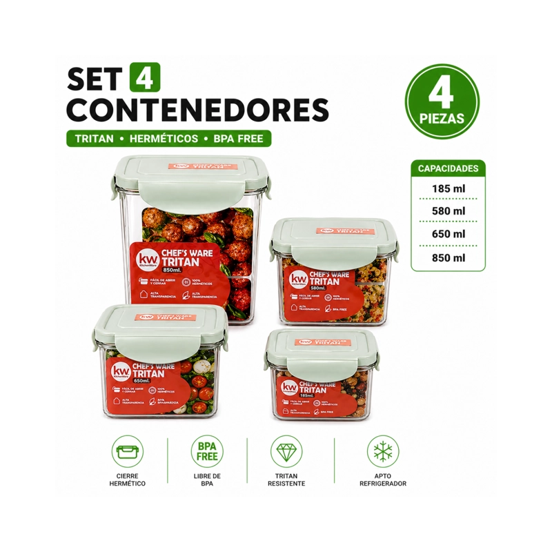 SET 4 CONTENEDORES HERME TICOS TRITAN BPA FREE - 2