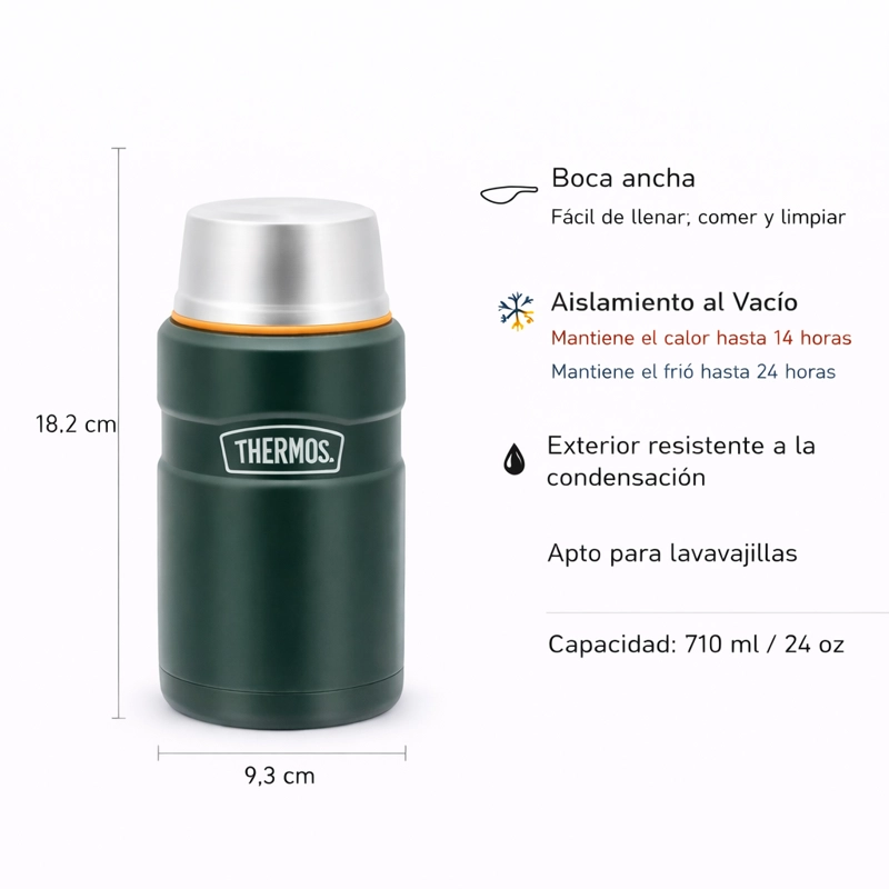 TERMO COMIDA ACERO INOX KING 710ML MATT GREEN - 7
