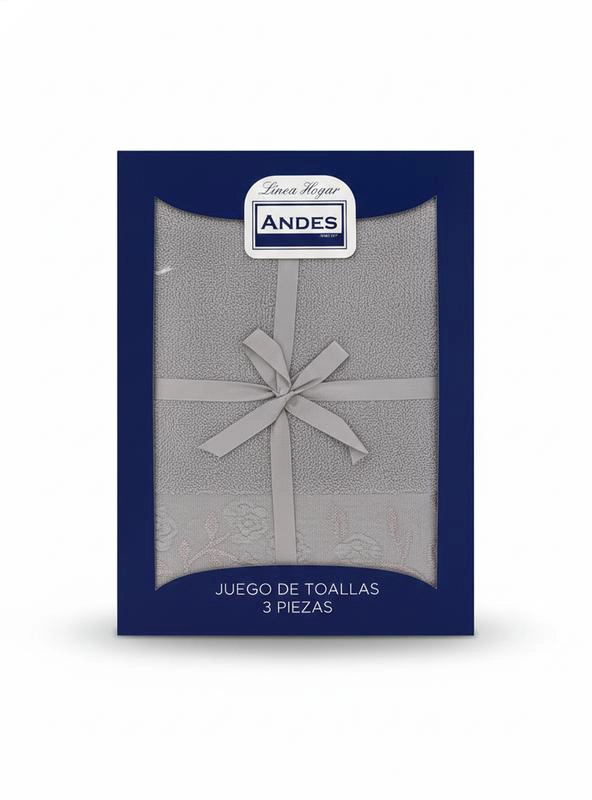 JUEGO TOALLA ANDES 3 PIEZAS ROSAS GRIS - 3