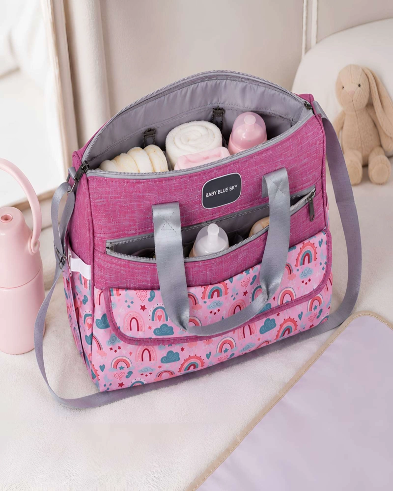 BOLSO PAÑALERA MATERNAL ROSADO CON MUDADOR PORTATIL - 1