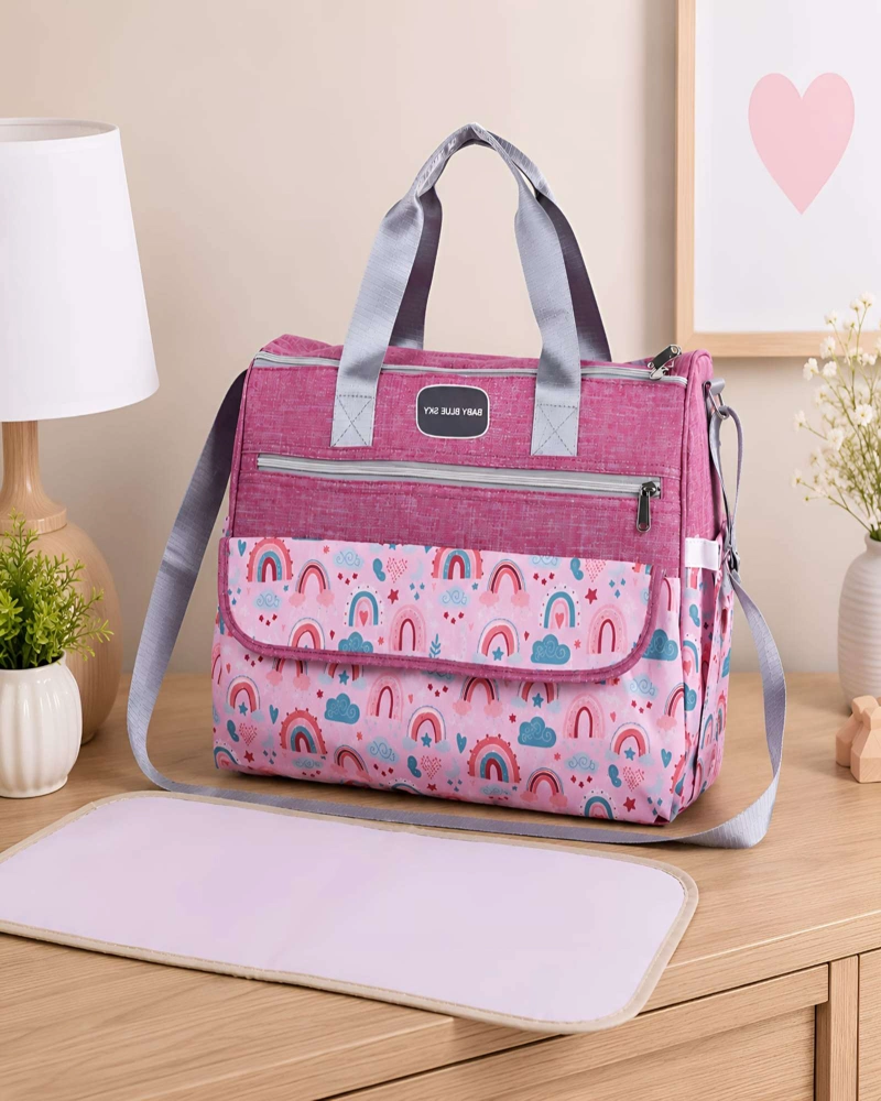BOLSO PAÑALERA MATERNAL ROSADO CON MUDADOR PORTATIL - 2