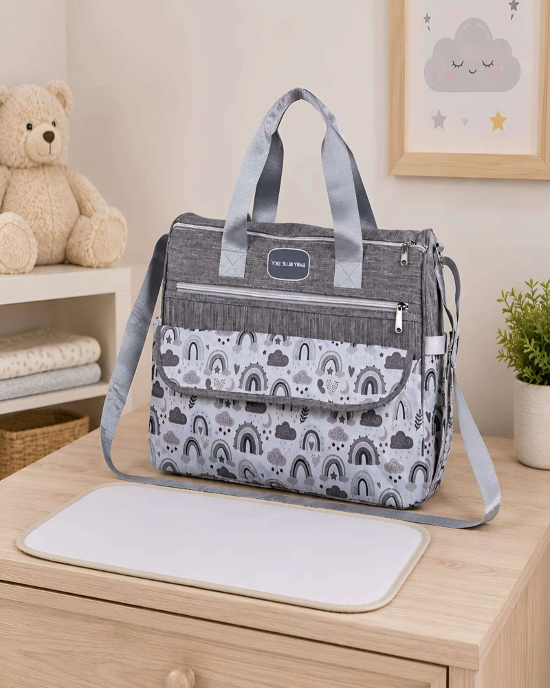 BOLSO PAÑALERA MATERNAL GRIS CON MUDADOR PORTATIL - 1
