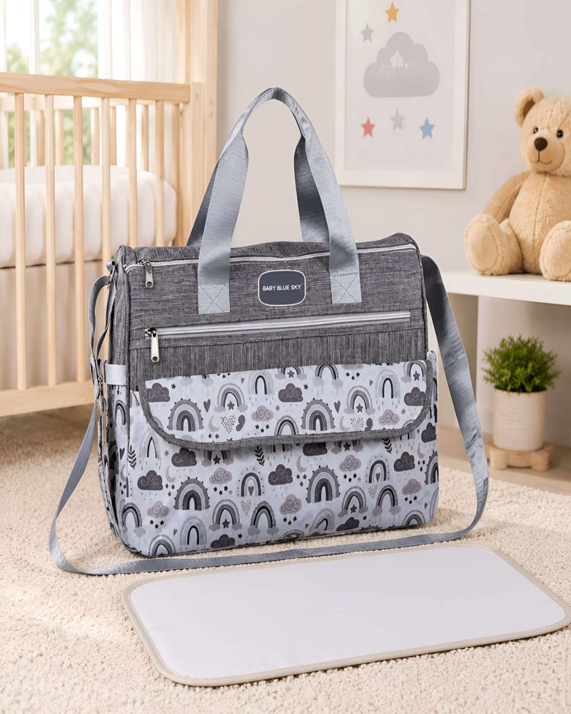 BOLSO PAÑALERA MATERNAL GRIS CON MUDADOR PORTATIL - 2