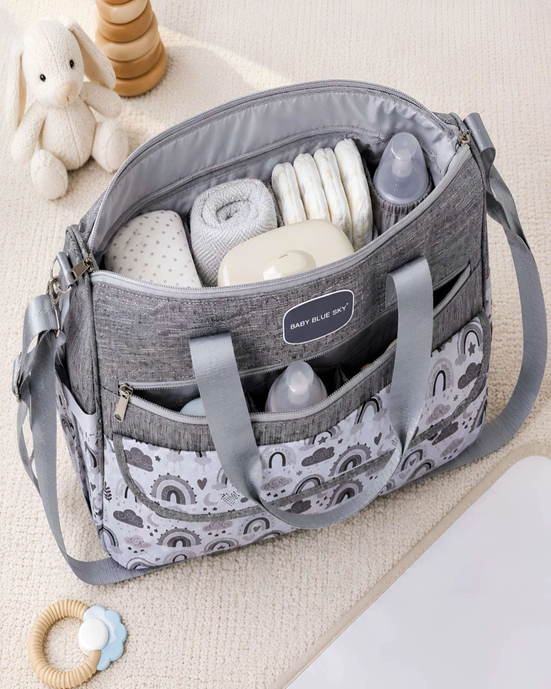 BOLSO PAÑALERA MATERNAL GRIS CON MUDADOR PORTATIL - 3
