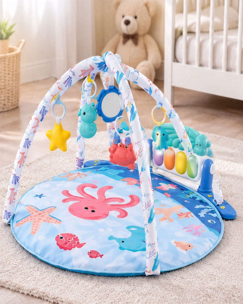 GIMNASIO DIDACTICO PARA BEBE  CON PIANO MUSICAL Y JUGUETES COLGANTES 2 EN 1 - 1