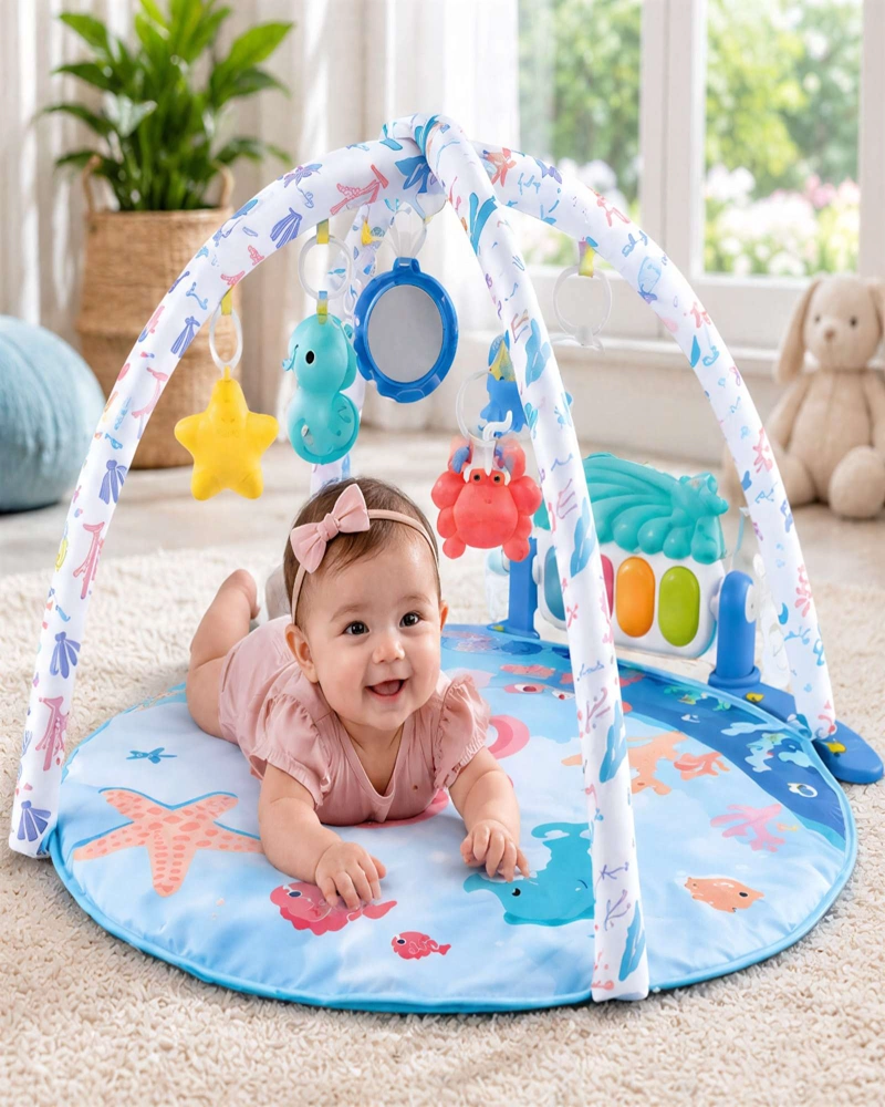 GIMNASIO DIDACTICO PARA BEBE  CON PIANO MUSICAL Y JUGUETES COLGANTES 2 EN 1 - 2