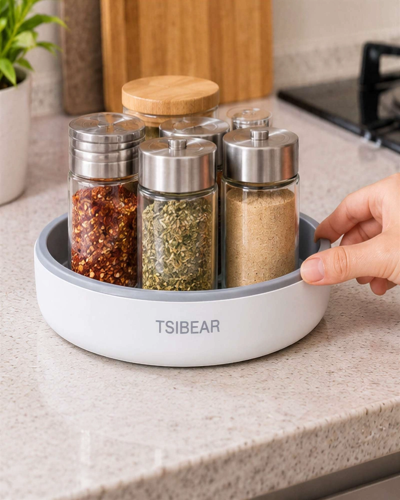 BANDEJA ORGANIZADORA GIRATORIA 360 COCINA DESPENSA BAÑO BLANCO Y GRIS - 1