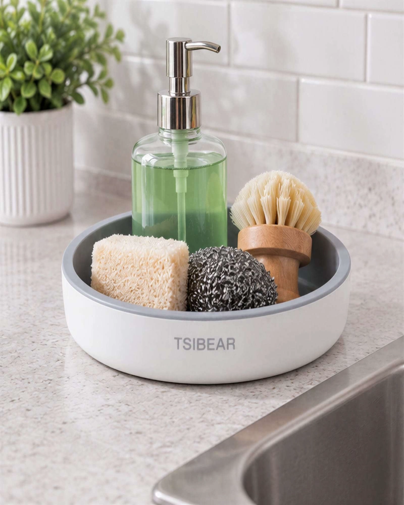 BANDEJA ORGANIZADORA GIRATORIA 360 COCINA DESPENSA BAÑO BLANCO Y GRIS - 2