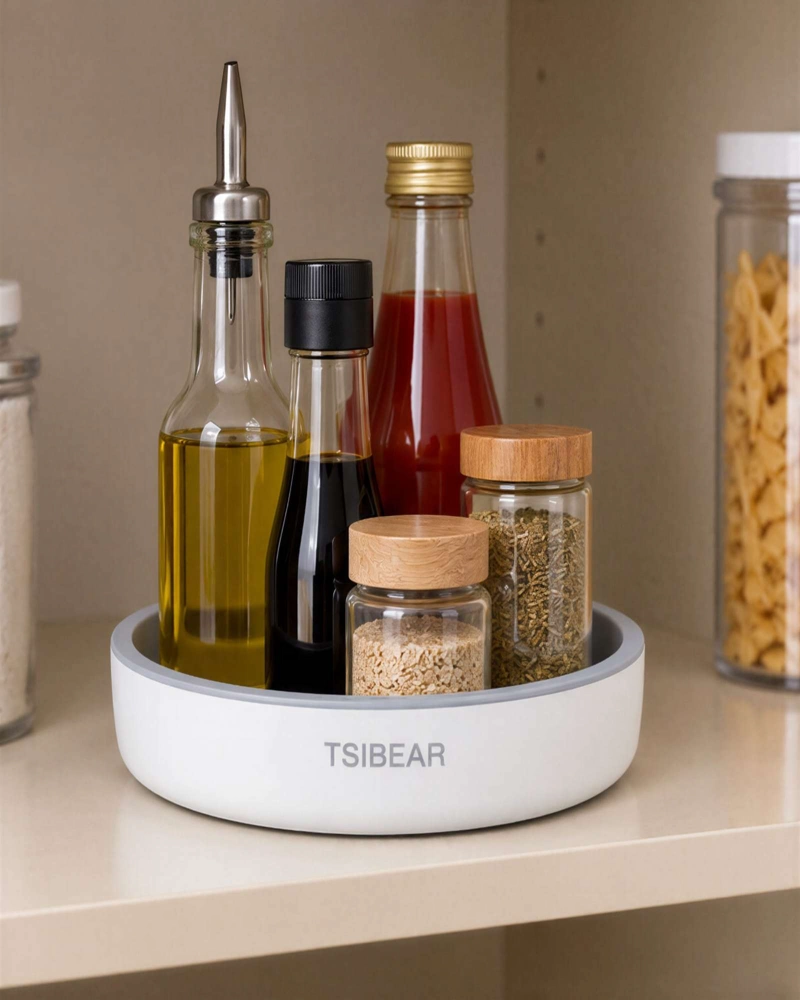 BANDEJA ORGANIZADORA GIRATORIA 360 COCINA DESPENSA BAÑO BLANCO Y GRIS - 3
