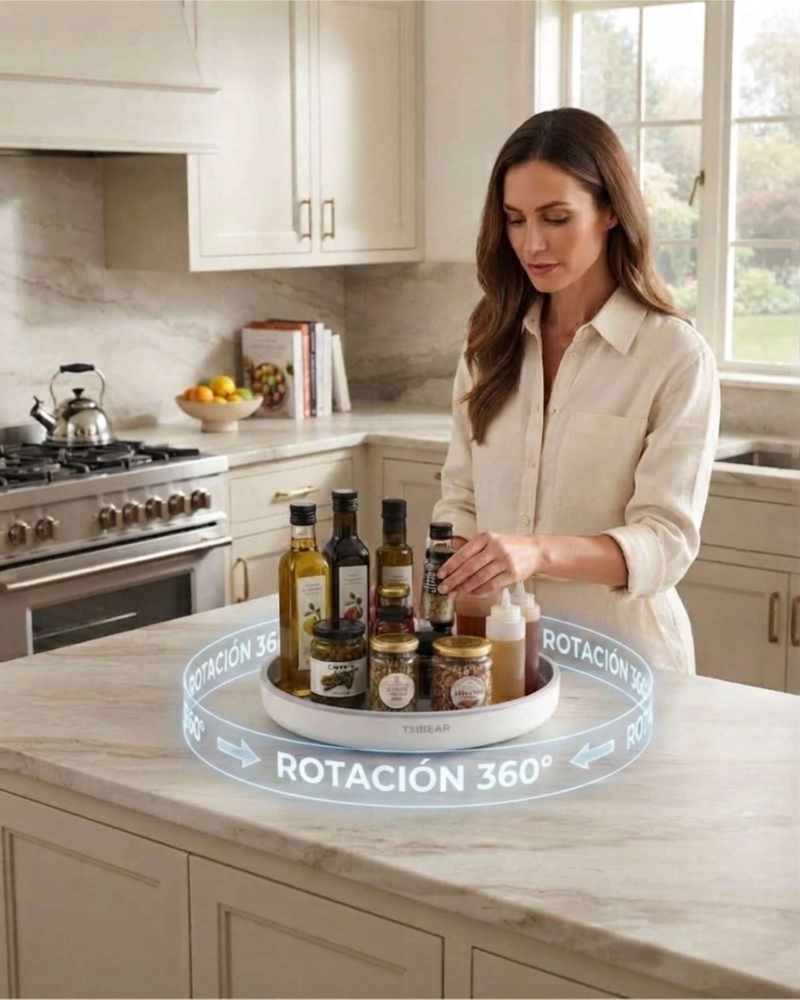 BANDEJA ORGANIZADORA GIRATORIA 360 COCINA DESPENSA BAÑO BLANCO Y GRIS - 4