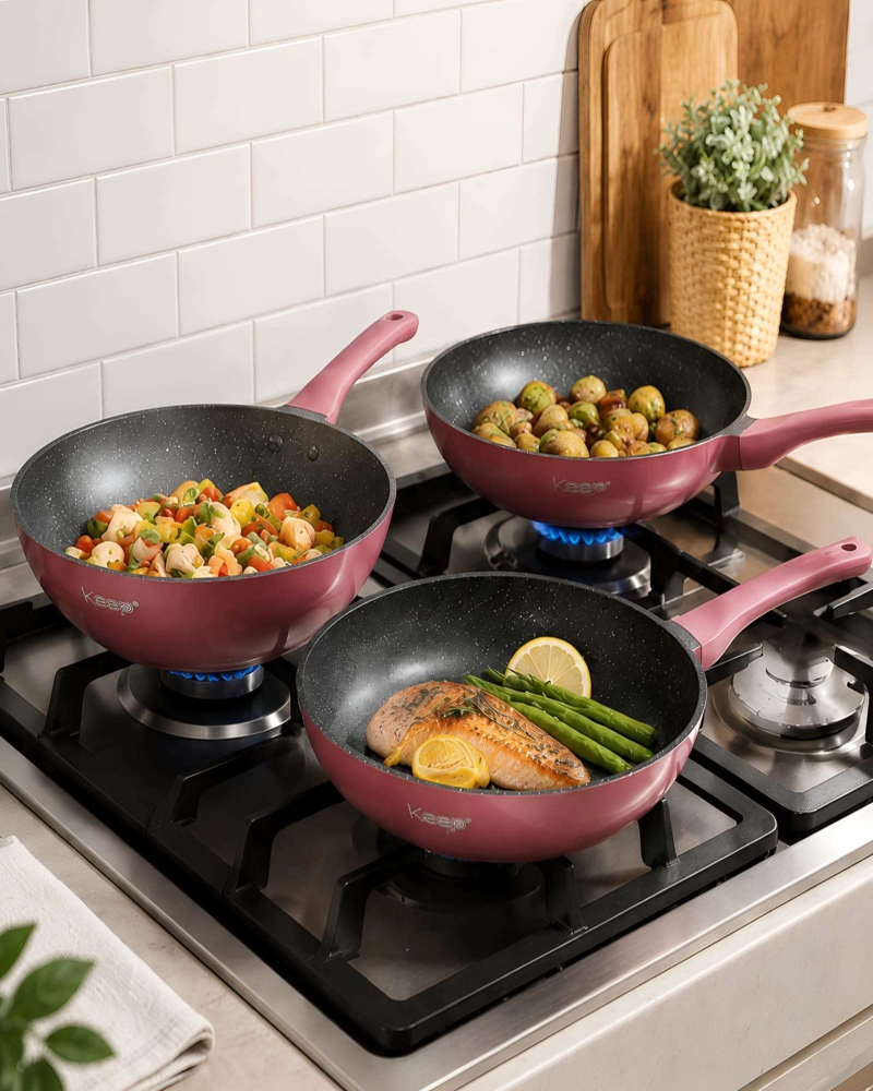 COMBO COCINA ANTIADHERENTE KEEP: 3 SARTENES + WOK ANTIADHERENTE - 2