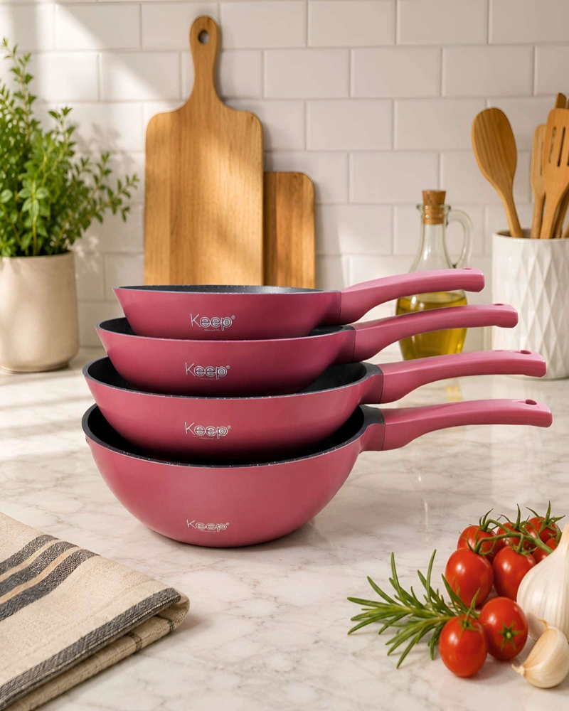 COMBO COCINA ANTIADHERENTE KEEP: 3 SARTENES + WOK ANTIADHERENTE - 3