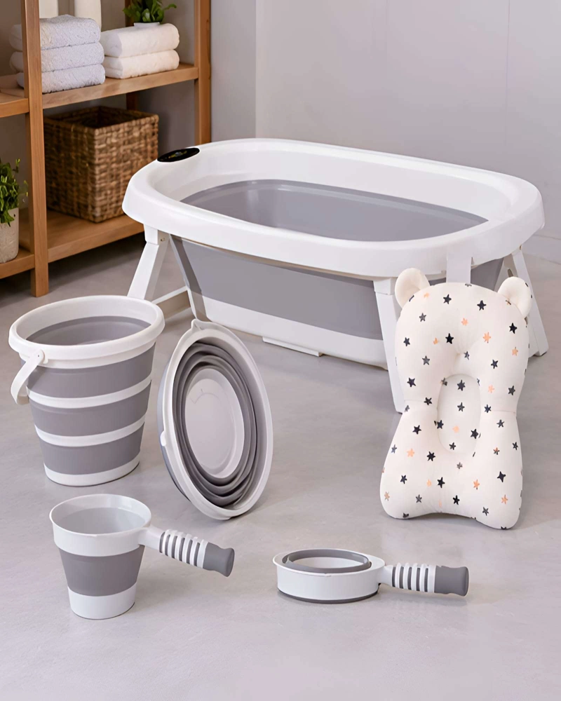 BAÑERA TINA BEBE  PLEGABLE 6 EN 1 CON ASIENTO Y ACCESORIOS PARA BAÑO - 1
