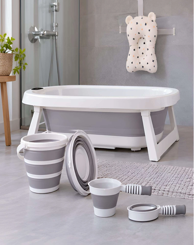BAÑERA TINA BEBE  PLEGABLE 6 EN 1 CON ASIENTO Y ACCESORIOS PARA BAÑO - 2