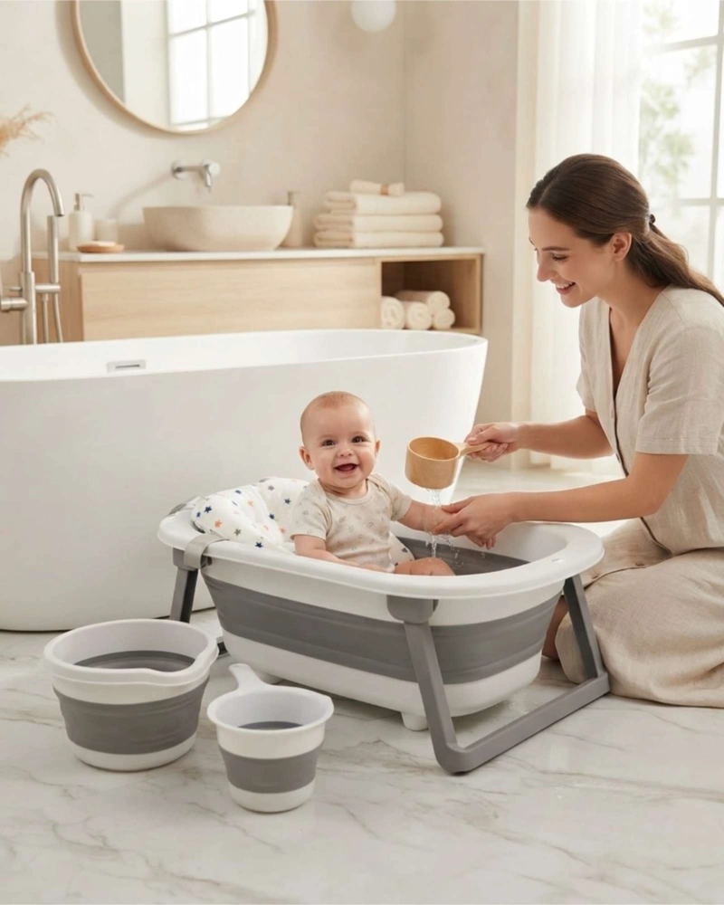 BAÑERA TINA BEBE  PLEGABLE 6 EN 1 CON ASIENTO Y ACCESORIOS PARA BAÑO - 3