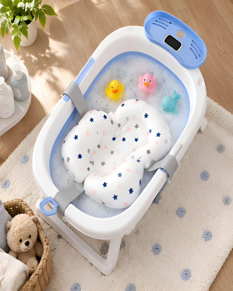BAÑERA TINA PLEGABLE PARA BEBE  CON TERMOMETRO INTEGRADO Y COJIN SUAVE - 1
