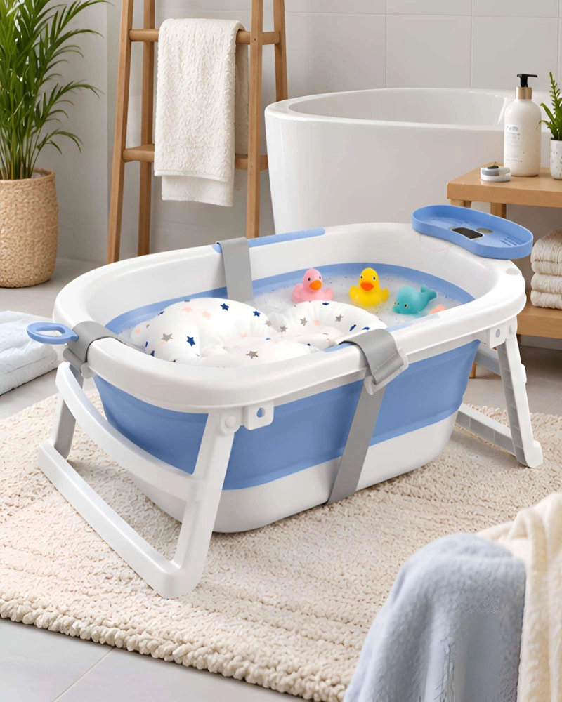 BAÑERA TINA PLEGABLE PARA BEBE  CON TERMOMETRO INTEGRADO Y COJIN SUAVE - 2