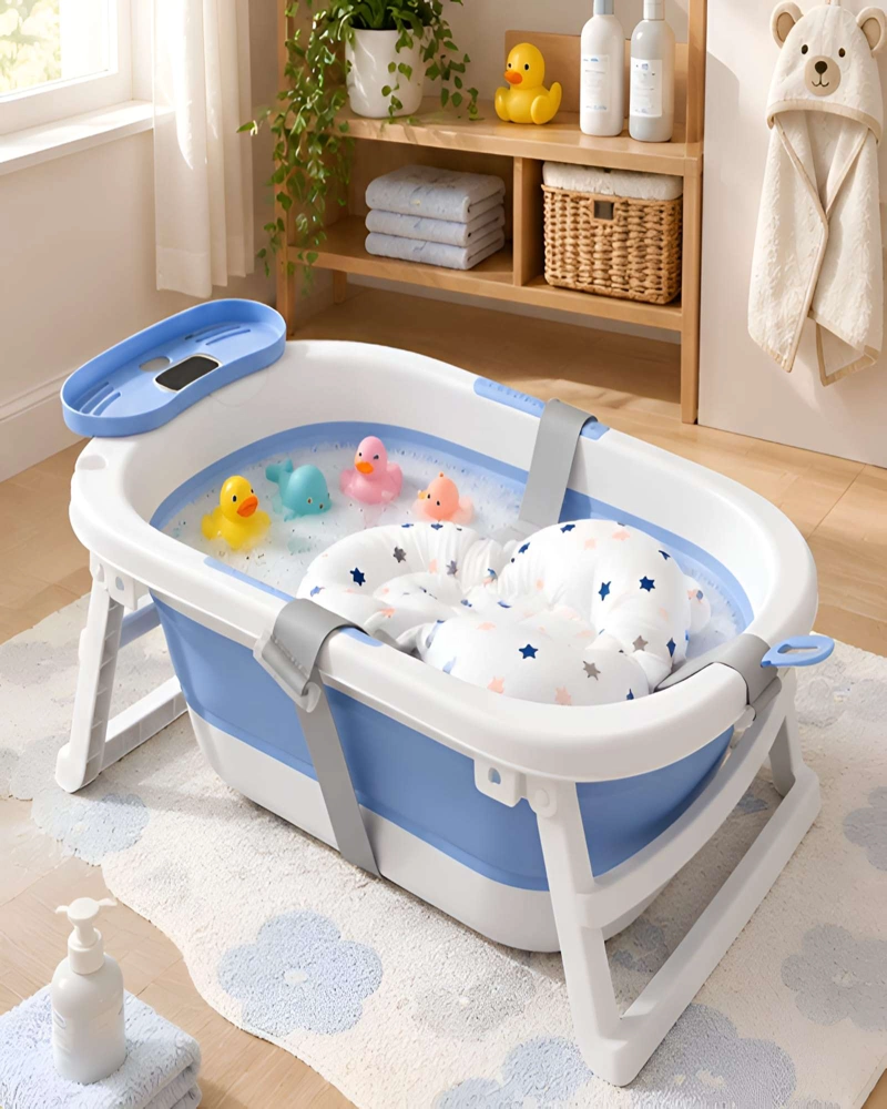 BAÑERA TINA PLEGABLE PARA BEBE  CON TERMOMETRO INTEGRADO Y COJIN SUAVE - 3