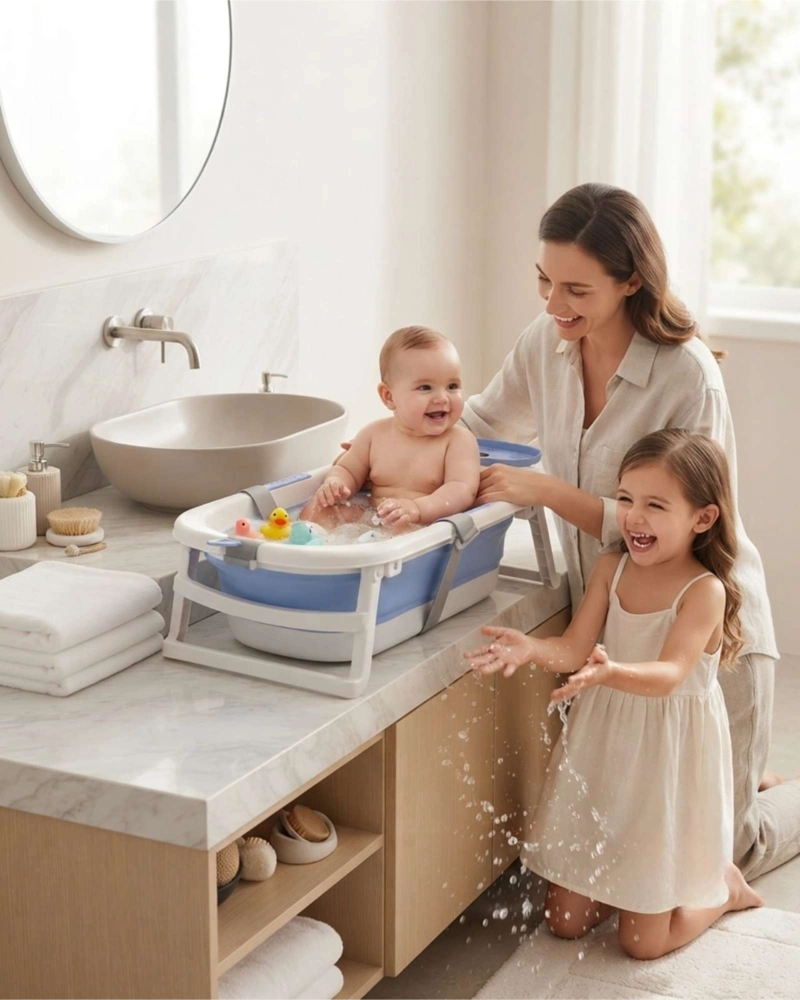 BAÑERA TINA PLEGABLE PARA BEBE  CON TERMOMETRO INTEGRADO Y COJIN SUAVE - 4