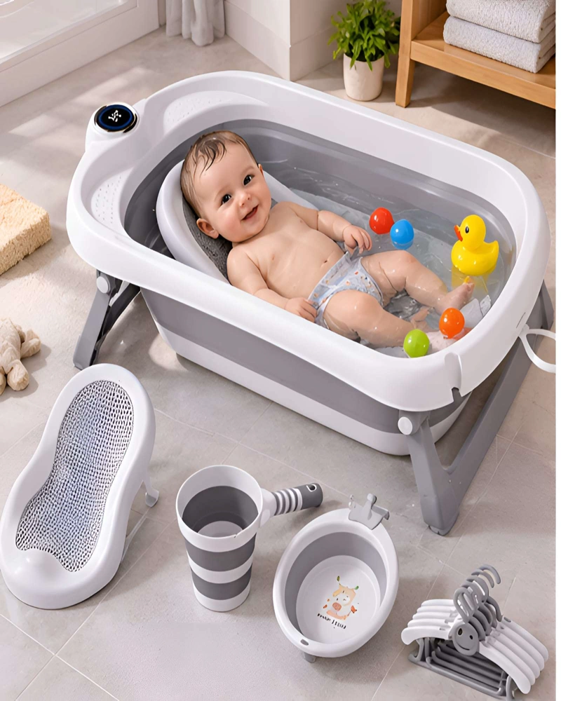 BAÑERA BEBE  PLEGABLE 4 EN 1 CON TERMOMETRO DIGITAL Y ACCESORIOS DE BAÑO - 1