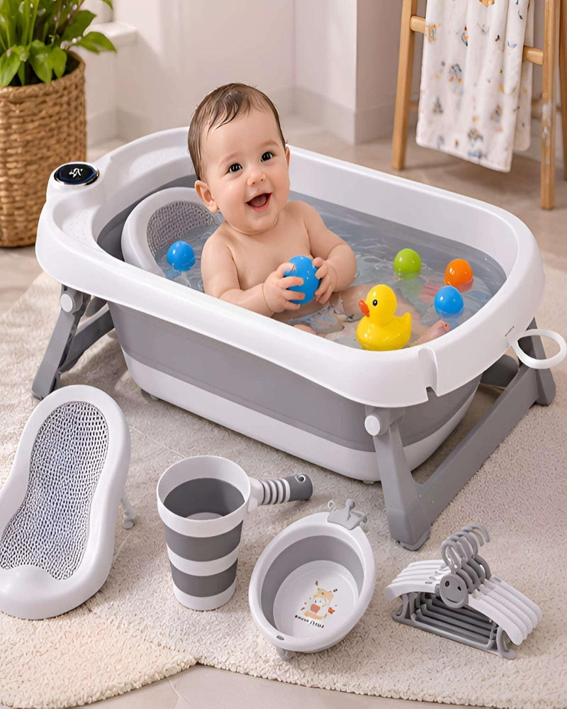 BAÑERA BEBE  PLEGABLE 4 EN 1 CON TERMOMETRO DIGITAL Y ACCESORIOS DE BAÑO - 2