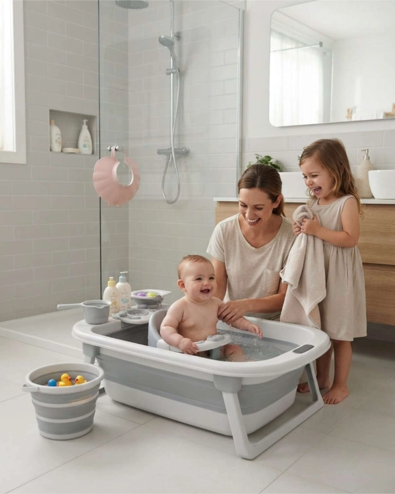 BAÑERA BEBE  PLEGABLE 4 EN 1 CON TERMOMETRO DIGITAL Y ACCESORIOS DE BAÑO - 5