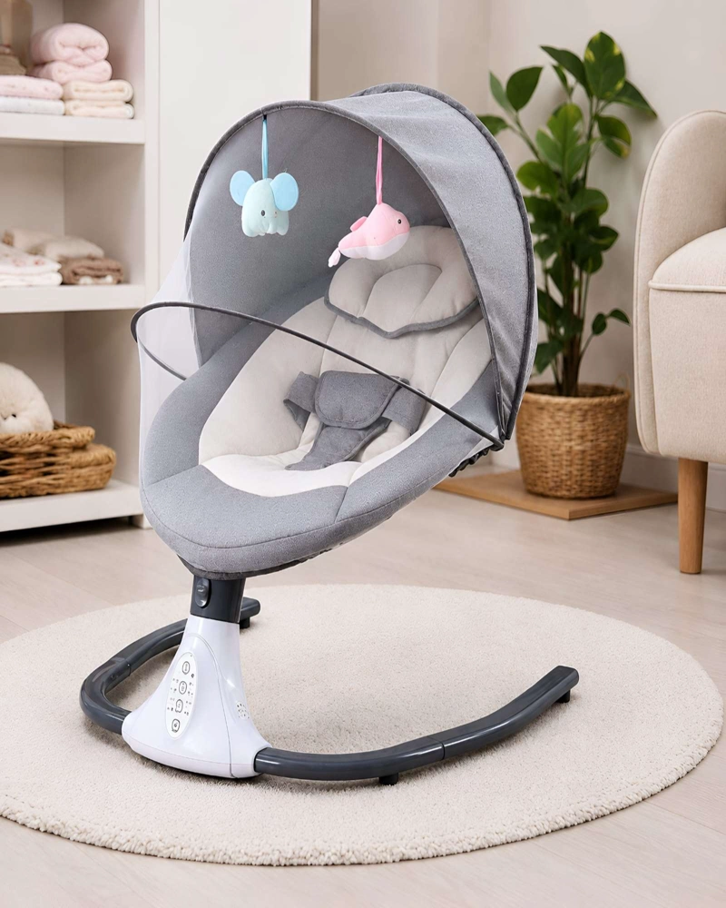 MECEDORA ELECTRICA PARA BEBE GIRATORIA 360 GRADOS CON CAPOTA Y MELODIAS - 1