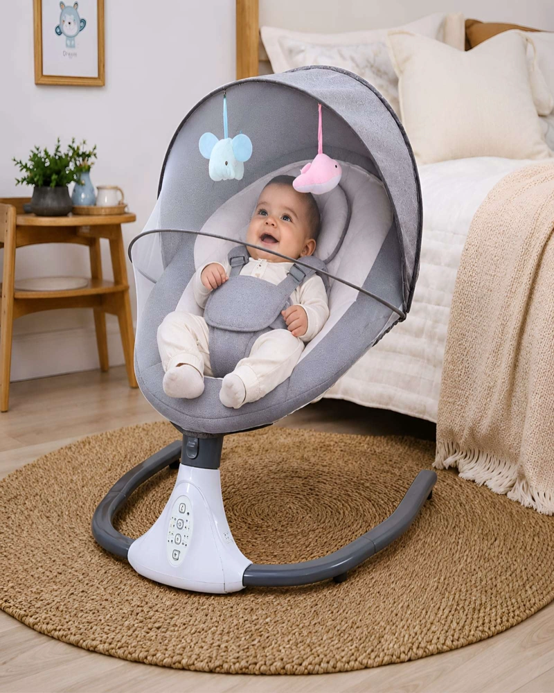 MECEDORA ELECTRICA PARA BEBE GIRATORIA 360 GRADOS CON CAPOTA Y MELODIAS - 2