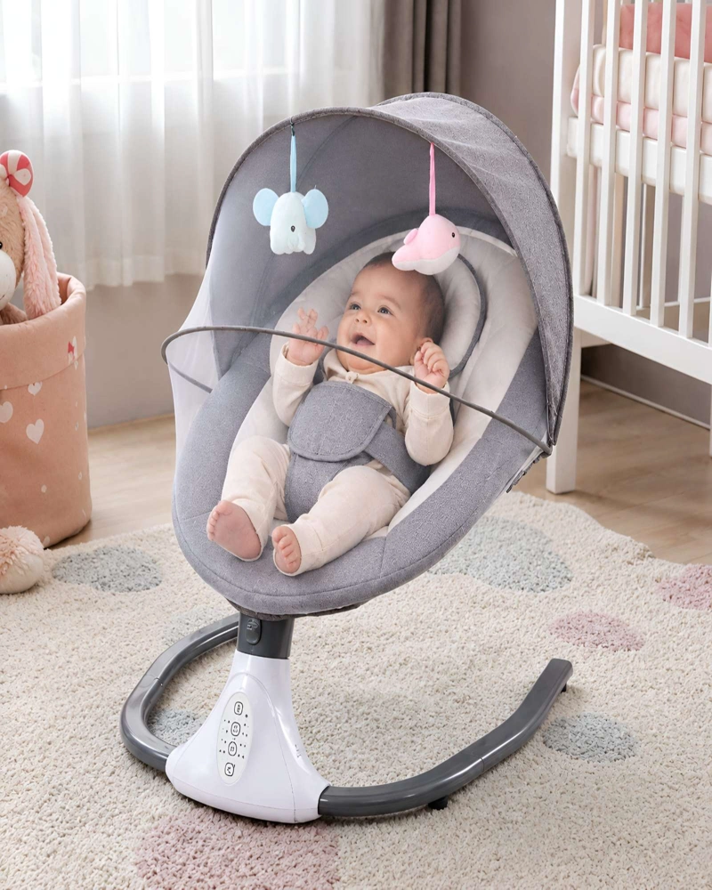 MECEDORA ELECTRICA PARA BEBE GIRATORIA 360 GRADOS CON CAPOTA Y MELODIAS - 3