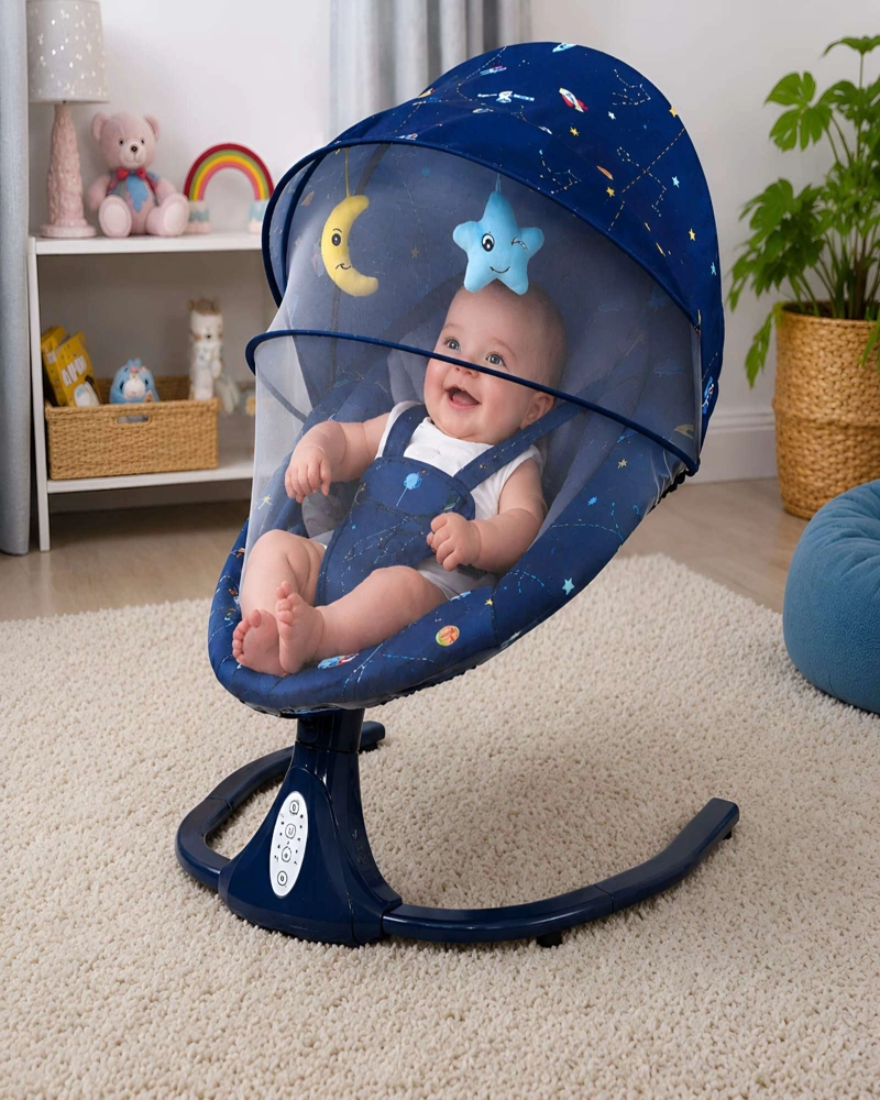 MECEDORA ELECTRICA PARA BEBE GIRATORIA 360 GRADOS CON CAPOTA Y MELODIAS - 2