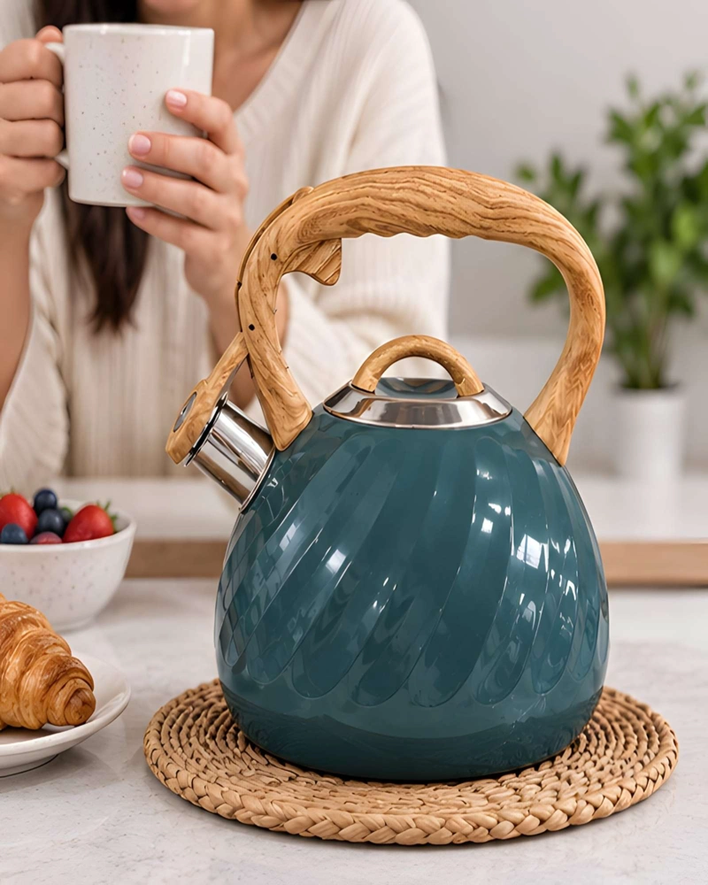 TETERA DE COCINA 3 LITROS ACERO INOXIDABLE DISEÑO NORDICO ASA ERGONOMICA - 1
