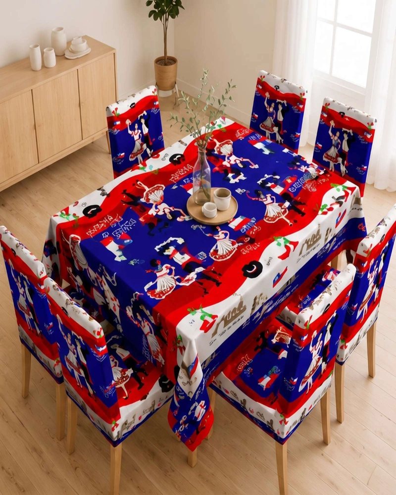 SET DECORATIVO 18 DE SEPTIEMBRE MANTEL 150X220 CM Y 6 FUNDAS SILLAS - 3