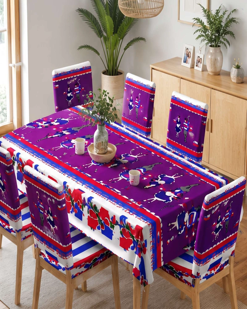 SET DECORATIVO 18 DE SEPTIEMBRE MANTEL 150X220 CM Y 6 FUNDAS SILLAS - 1