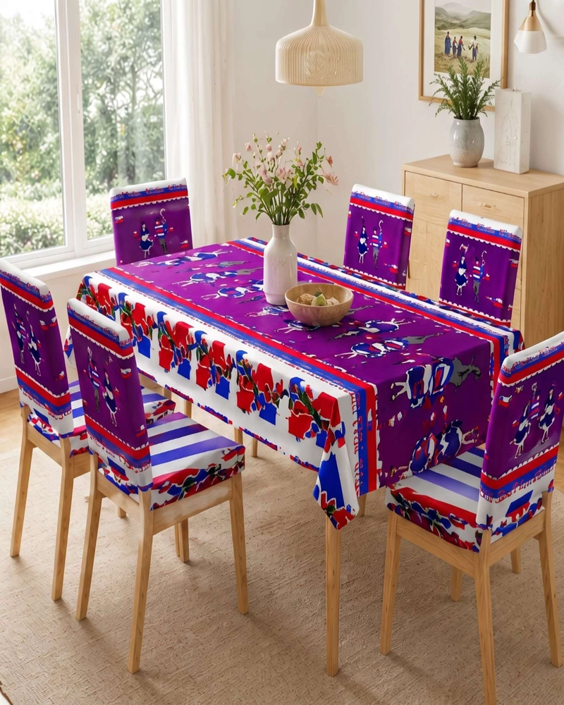 SET DECORATIVO 18 DE SEPTIEMBRE MANTEL 150X220 CM Y 6 FUNDAS SILLAS - 2