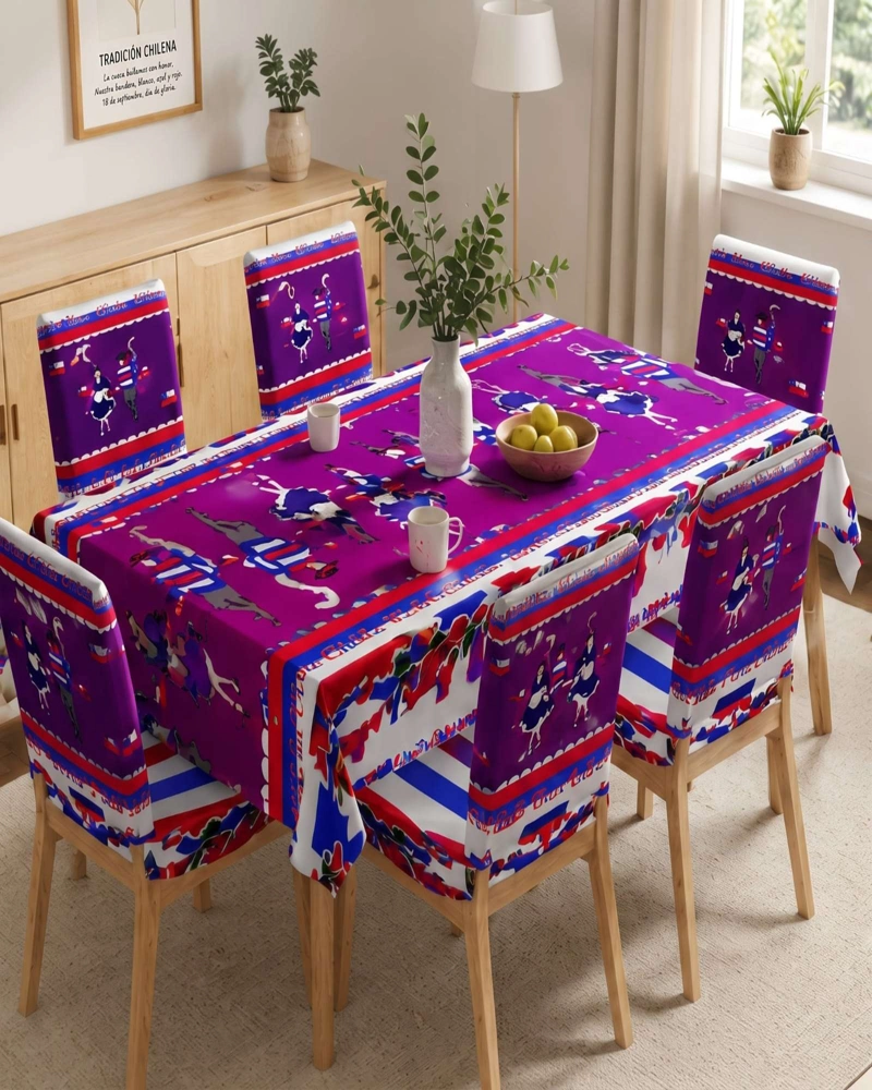 SET DECORATIVO 18 DE SEPTIEMBRE MANTEL 150X220 CM Y 6 FUNDAS SILLAS - 3