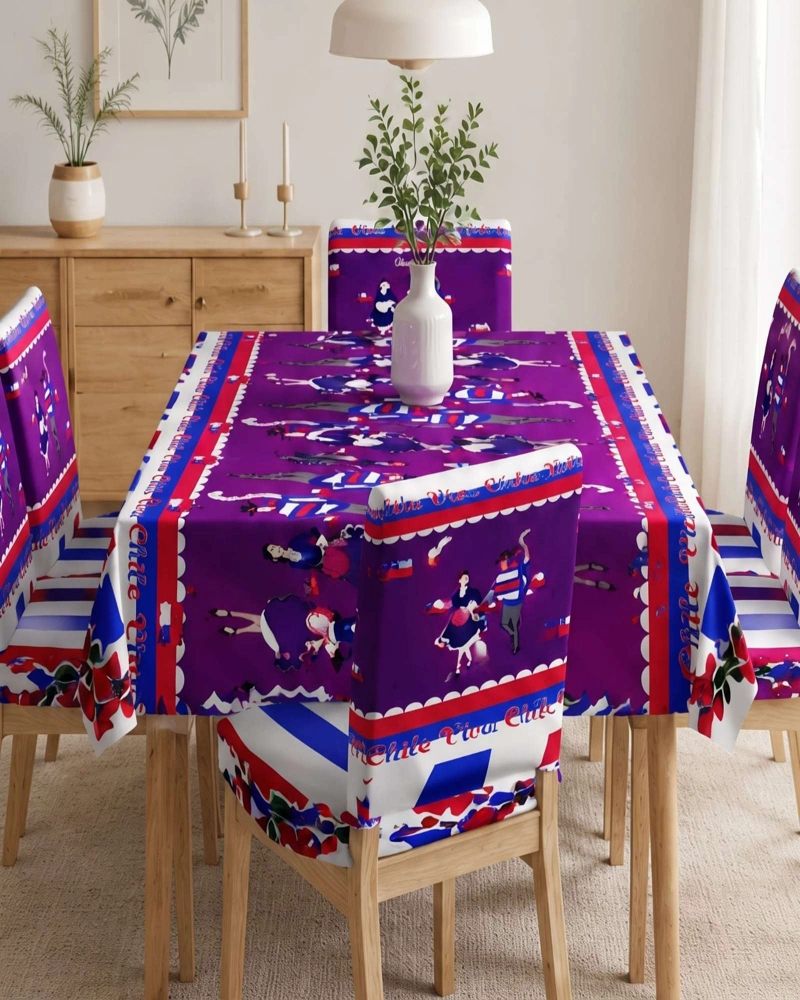 SET DECORATIVO 18 DE SEPTIEMBRE MANTEL 150X220 CM Y 6 FUNDAS SILLAS - 4