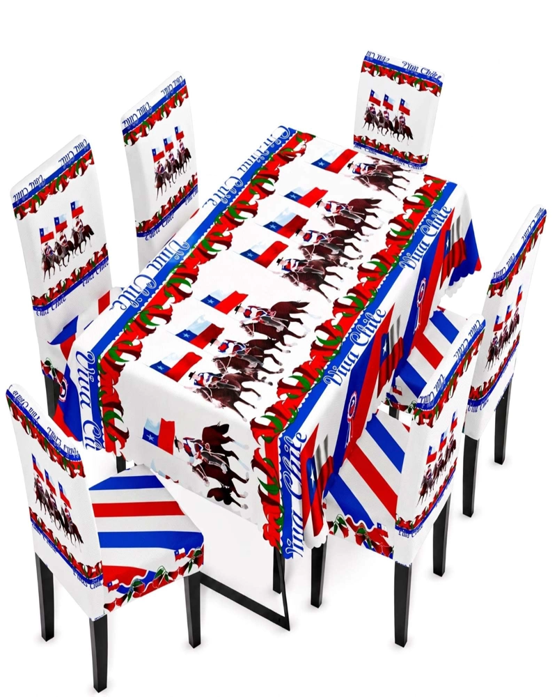 SET DECORATIVO 18 DE SEPTIEMBRE MANTEL 150X220 CM Y 6 FUNDAS SILLAS - 2