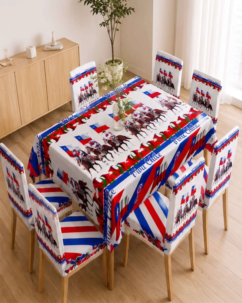 SET DECORATIVO 18 DE SEPTIEMBRE MANTEL 150X220 CM Y 6 FUNDAS SILLAS - 3