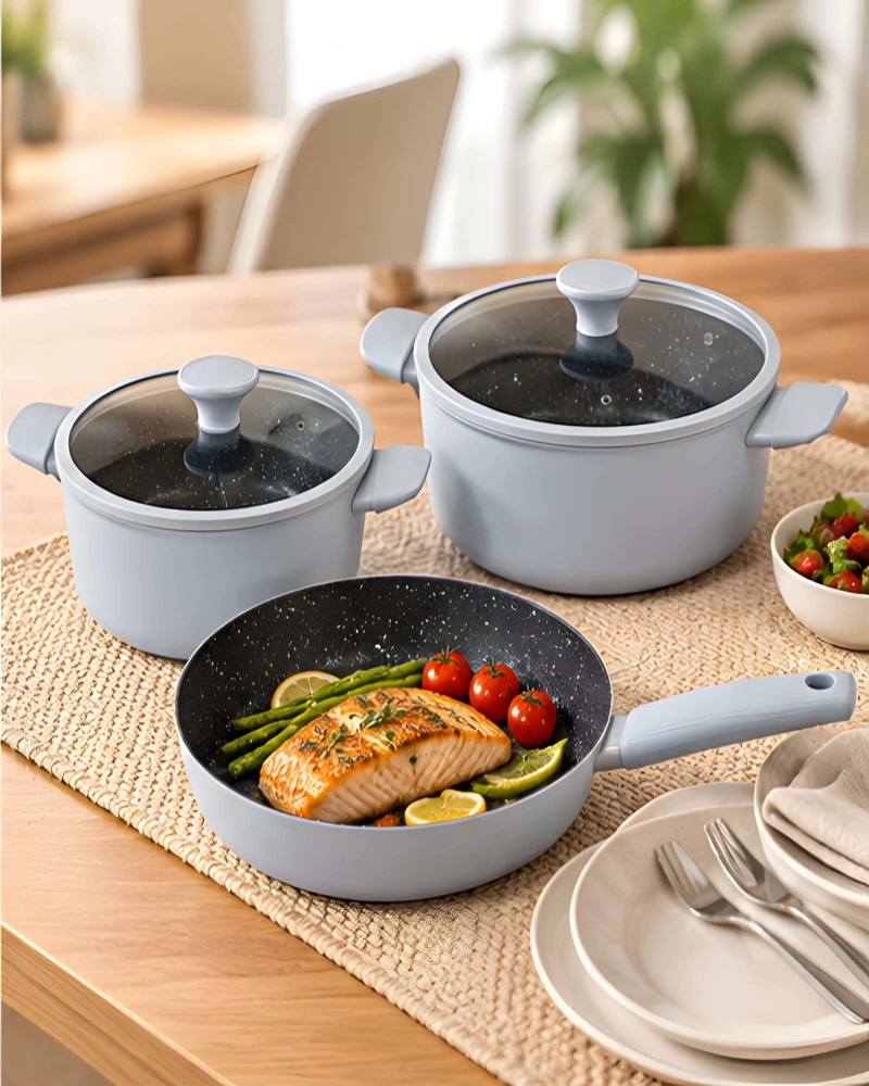 BATERIA DE COCINA DORAL KITCHEN NOVARA 5 PZS OLLAS SARTE N CON TAPAS - 2