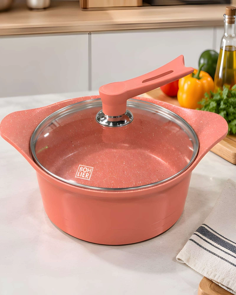CACEROLA GUISERA BOHLIER 28 CM CON TAPA VIDRIO APTA INDUCCION Y GAS - 1