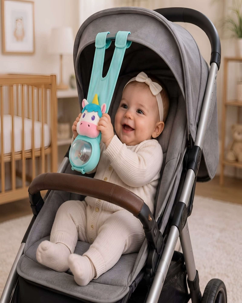 SOPORTE PARA MAMADERA DE BEBE  CON CORREA AJUSTABLE PARA COCHE - 1